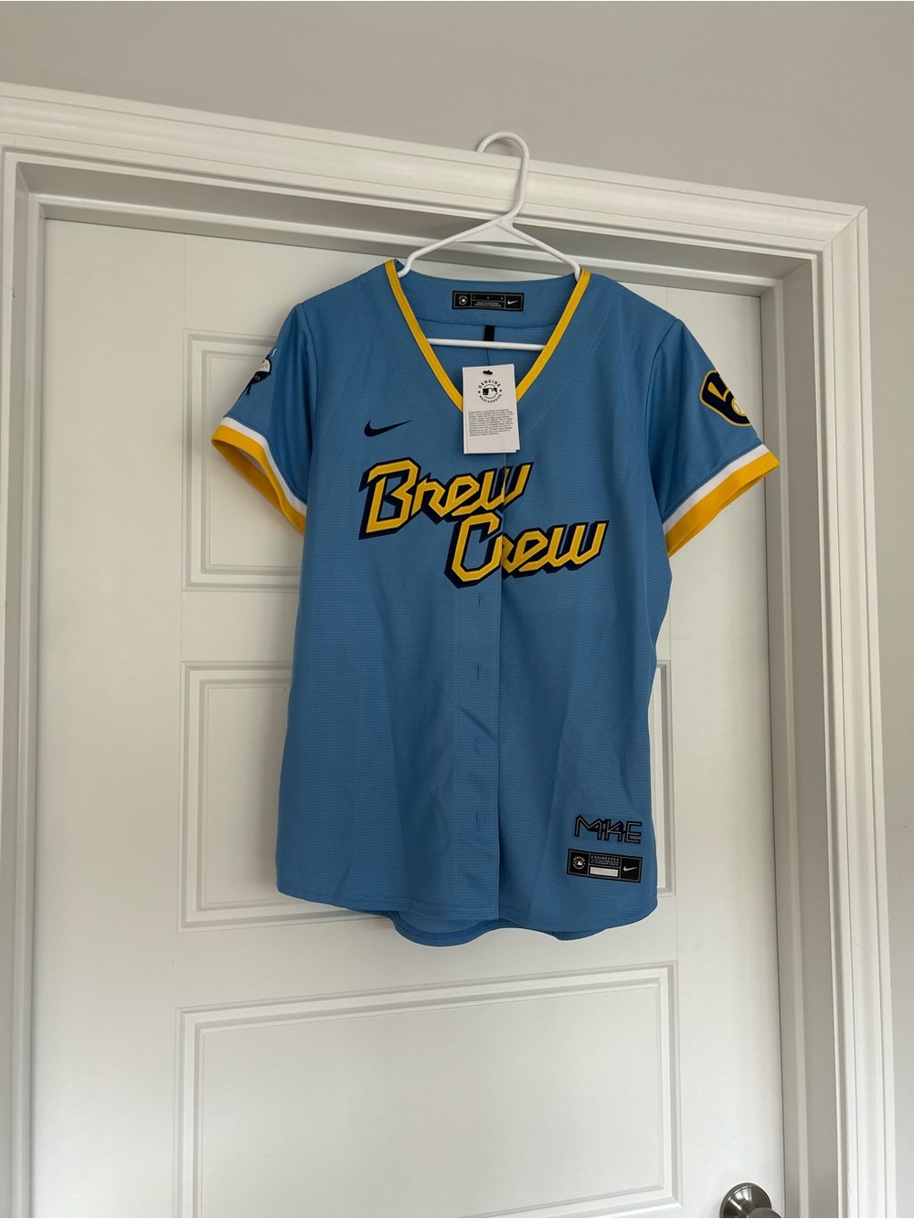 Nike MLB Light Blue and Yellow "Brew Crew" Jersey